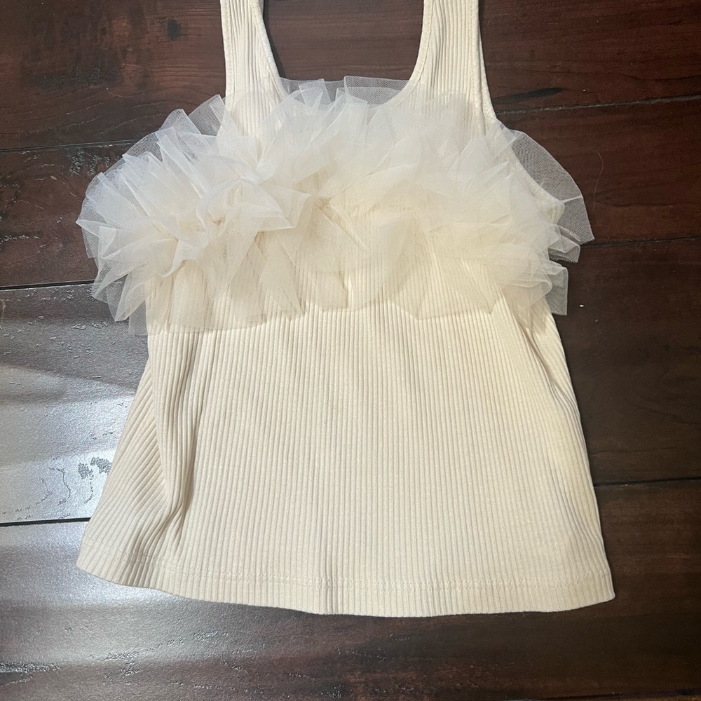 Zara Cream Ribbed Top - Picture 2 of 4